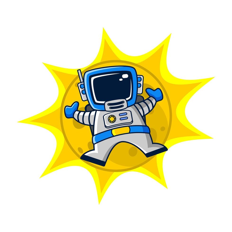 funny cartoon Astronaut hover on the planet logo design vector