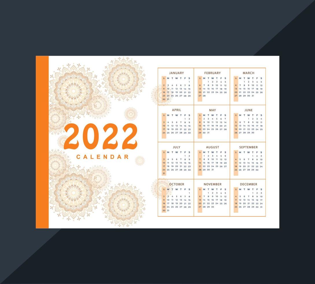 Modern gradient 2022 calendar or New Year calendar vector