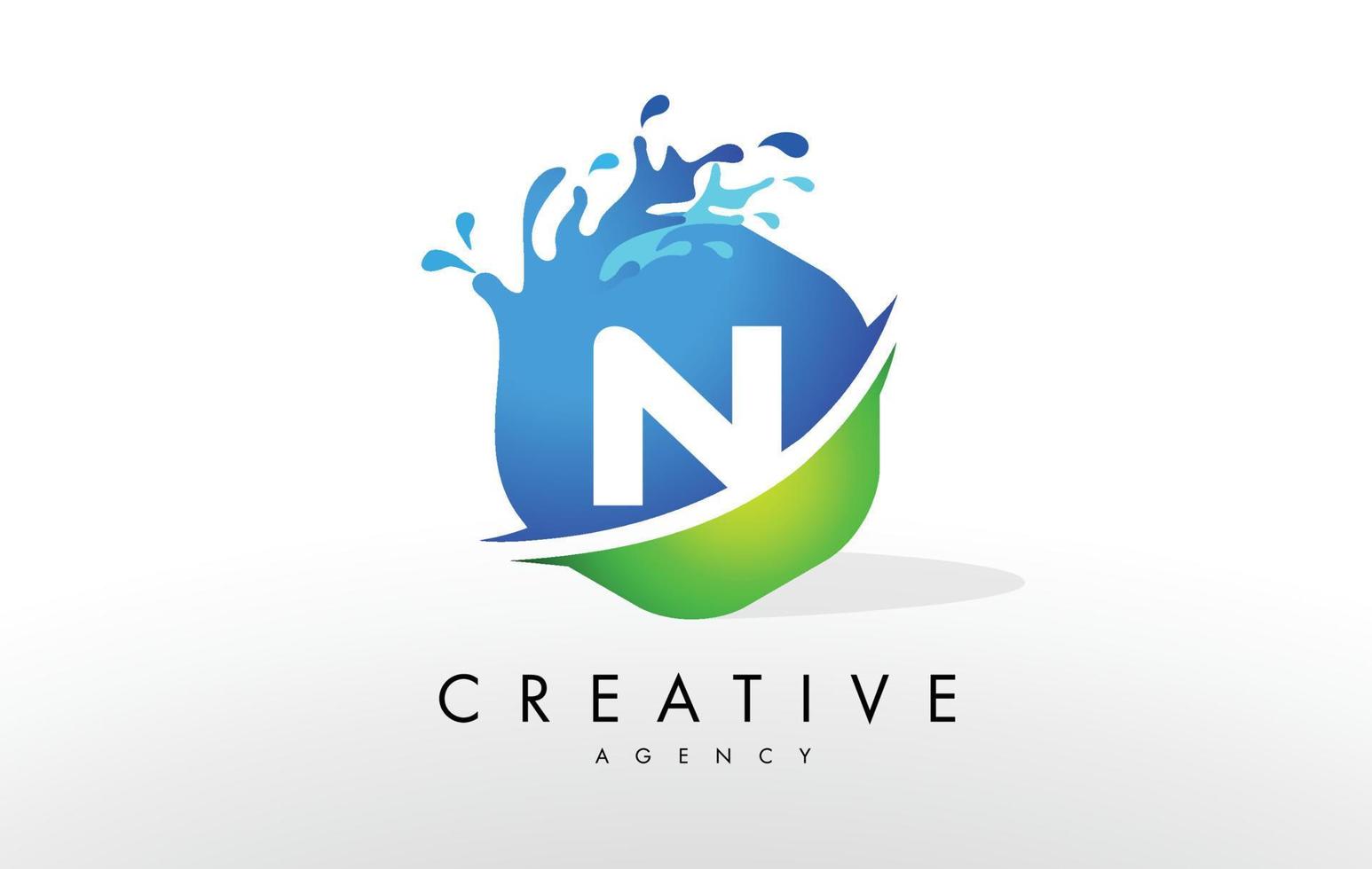 N Letter Logo. Blue Green Splash Design Vector