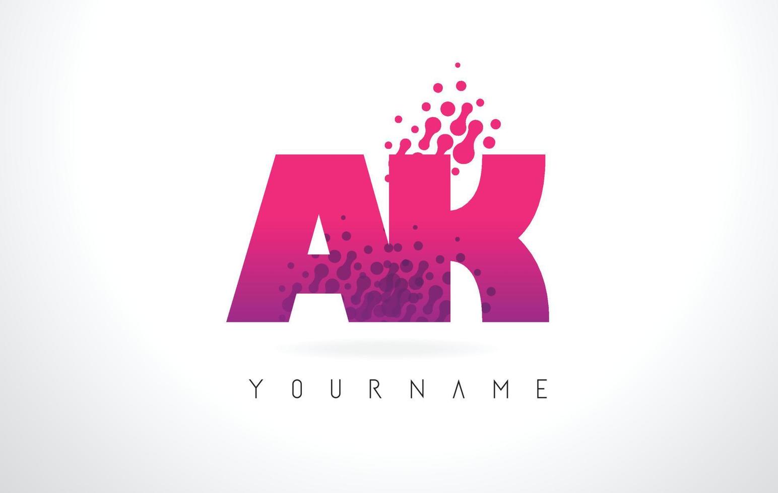 AK A K Letter Logo with Pink Purple Color and Particles Dots Design. vector