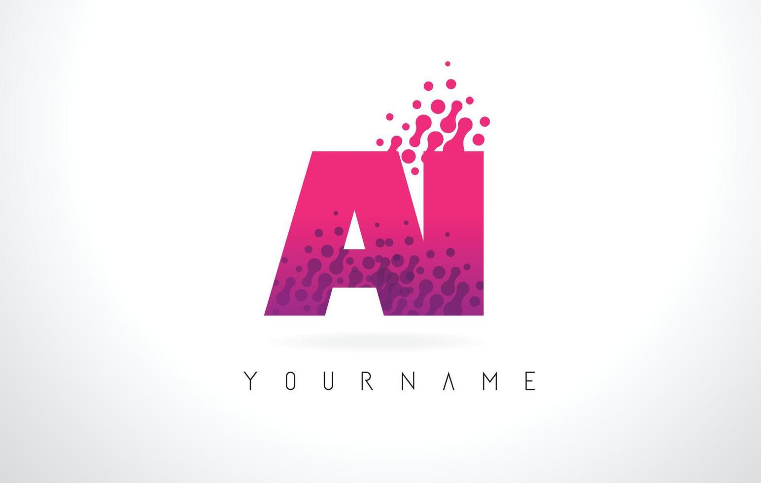AI A I Letter Logo with Pink Purple Color and Particles Dots Design. vector
