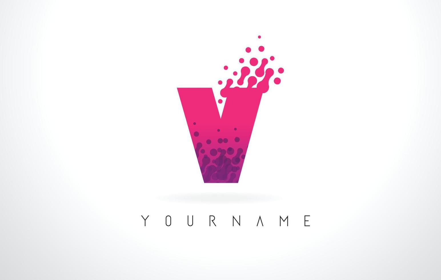 V Letter Logo with Pink Purple Color and Particles Dots Design. vector