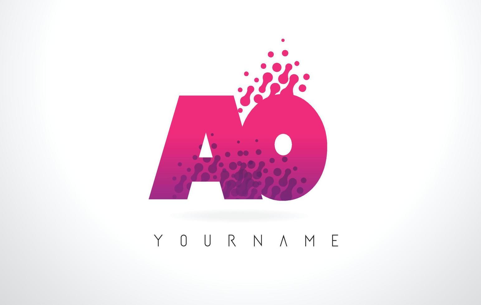 AO A O Letter Logo with Pink Purple Color and Particles Dots Design. vector