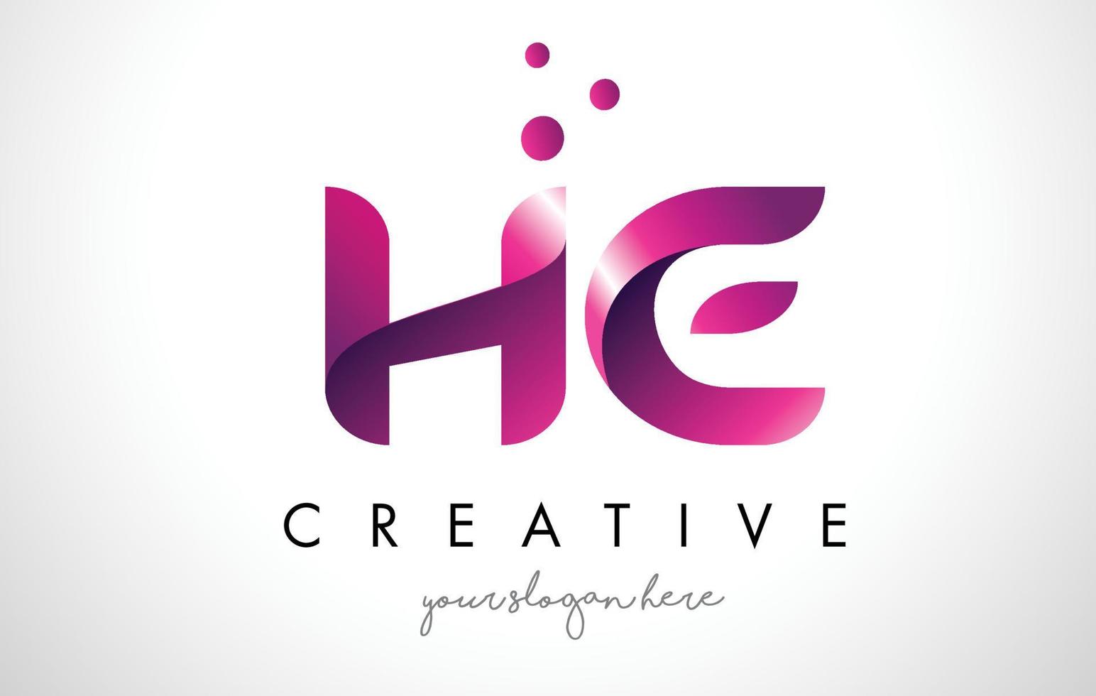 HE Letter Logo Design with Purple Colors and Dots vector