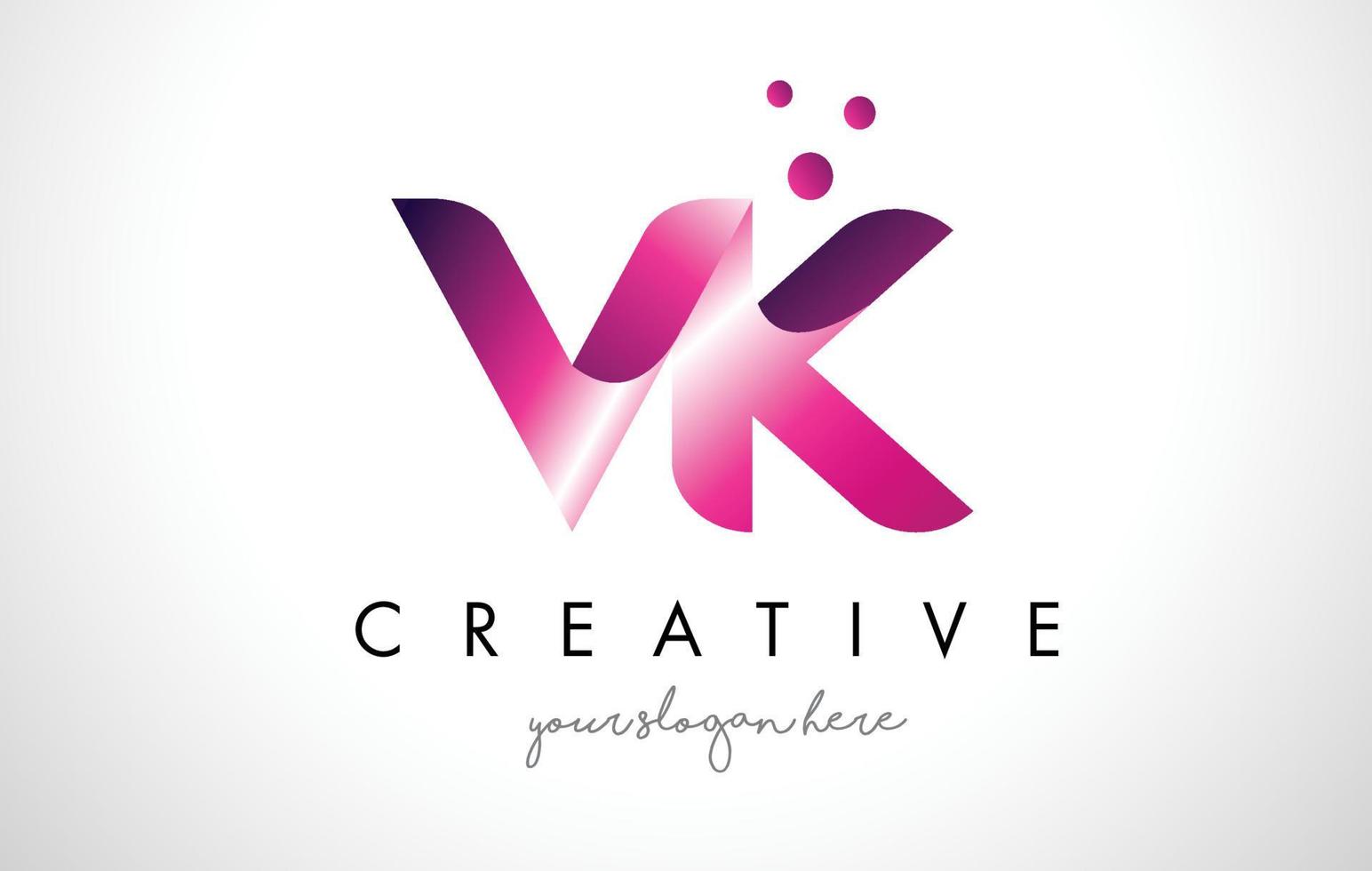 VK Letter Logo Design with Purple Colors and Dots vector