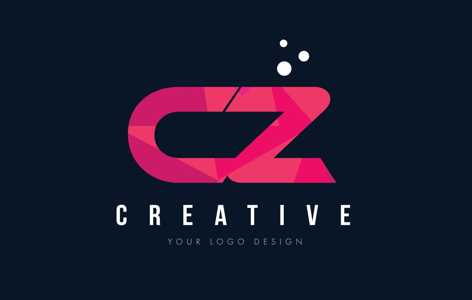 Logotipo de letra cz cz con concepto de triángulos rosa púrpura low poly vector