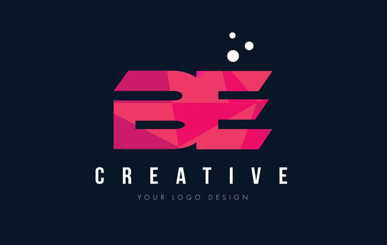 BE B E Letter Logo with Purple Low Poly Pink Triangles Concept vector