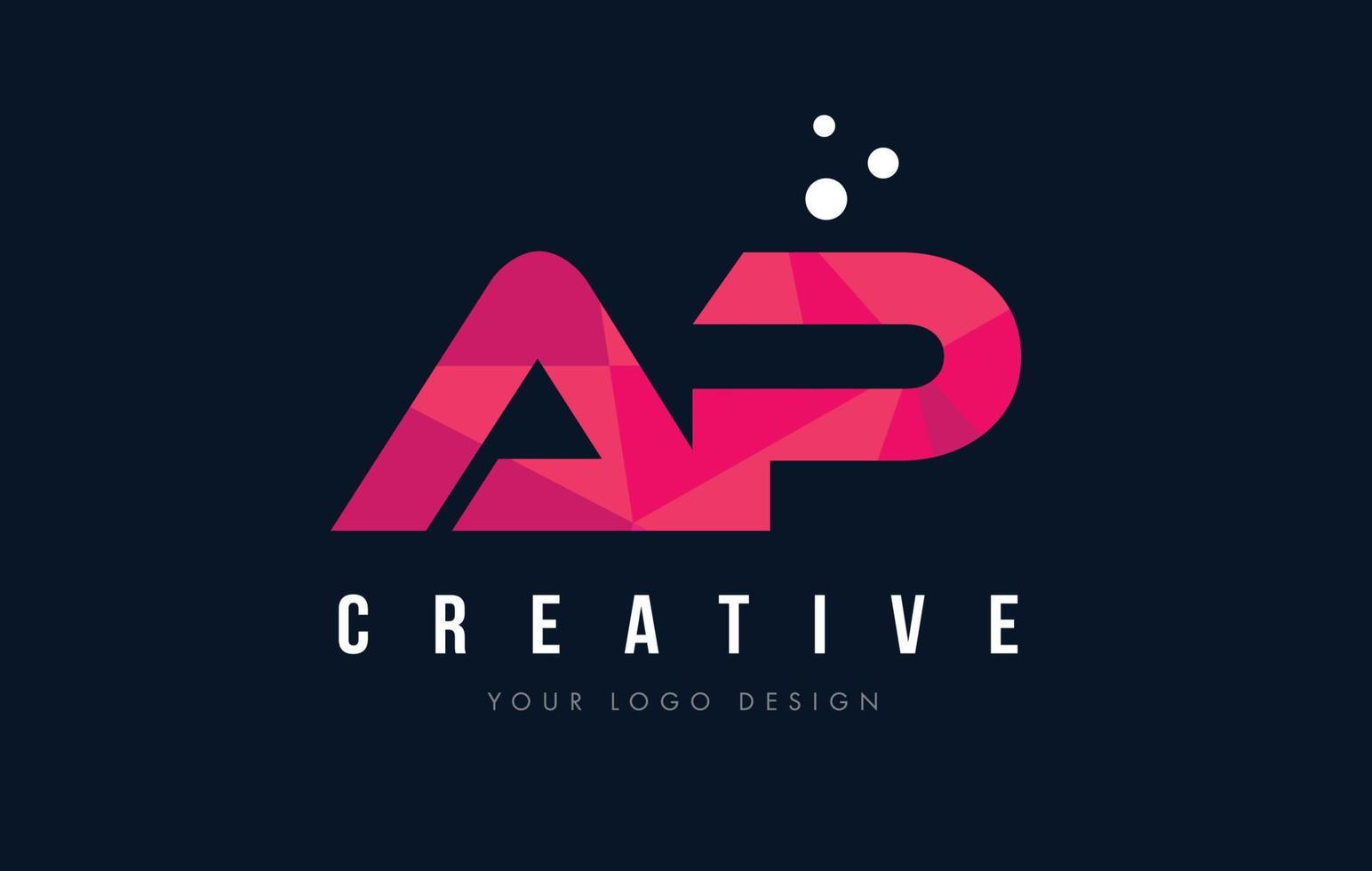 AP A P Letter Logo with Purple Low Poly Pink Triangles Concept vector