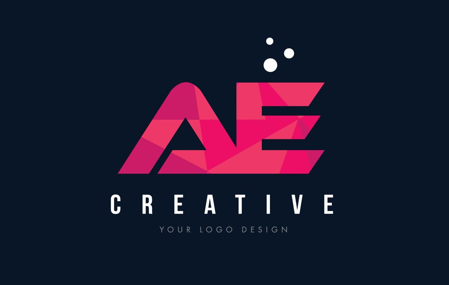 AE A D Letter Logo with Purple Low Poly Pink Triangles Concept vector