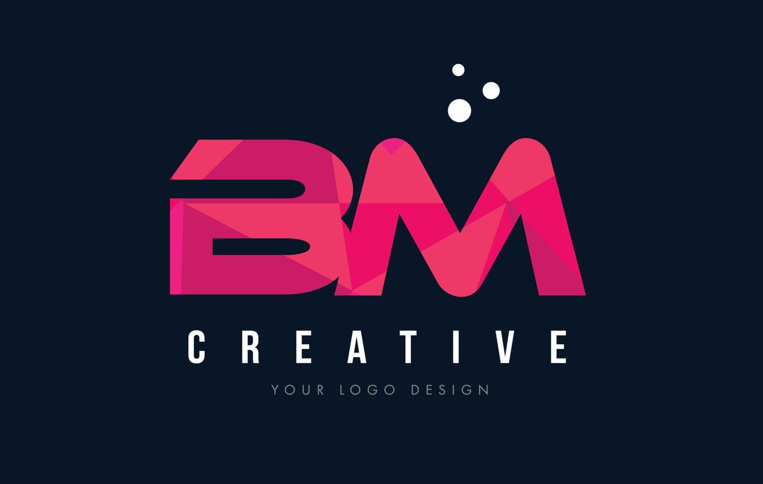 BM B M Letter Logo with Purple Low Poly Pink Triangles Concept vector