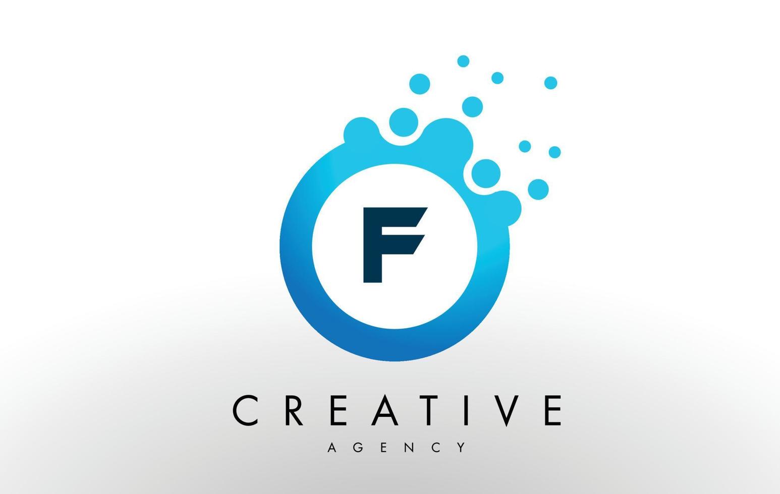 f Letter Logo. Blue Dots Bubble Design Vector