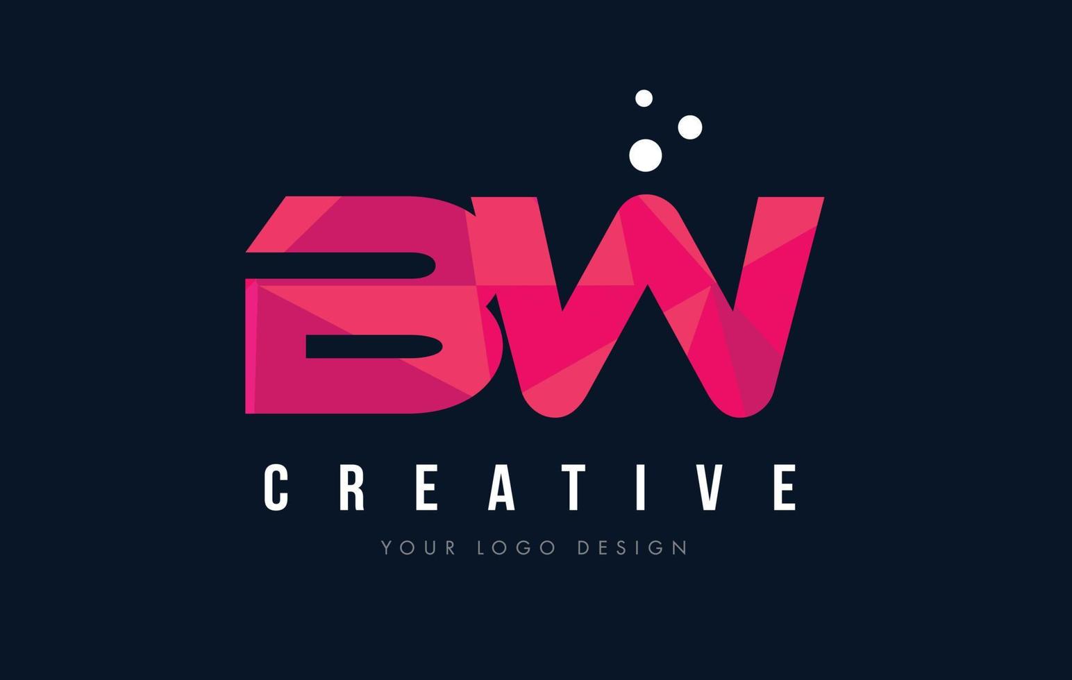 BW B W Letter Logo with Purple Low Poly Pink Triangles Concept vector