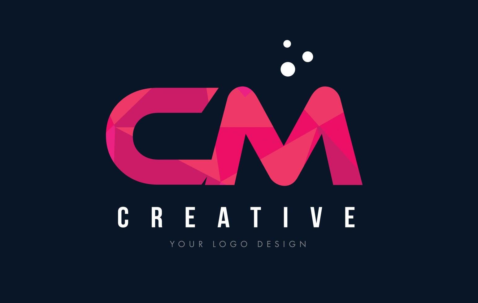 CM C M Letter Logo with Purple Low Poly Pink Triangles Concept vector