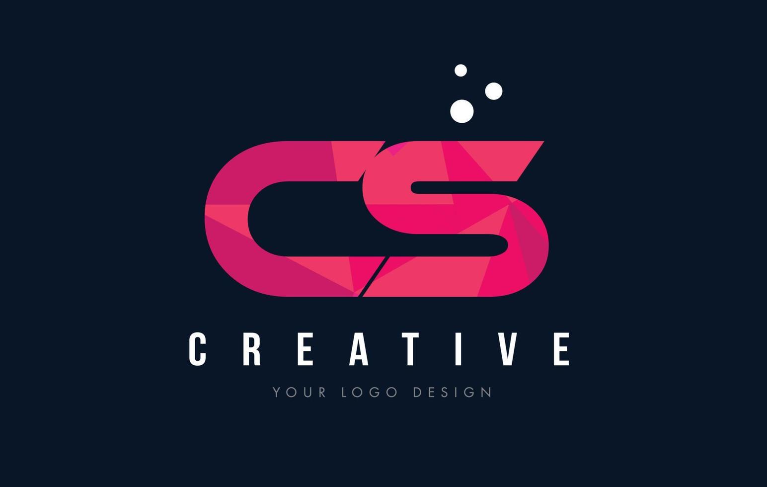 Logotipo de letra cs cs con concepto de triángulos rosa púrpura low poly vector