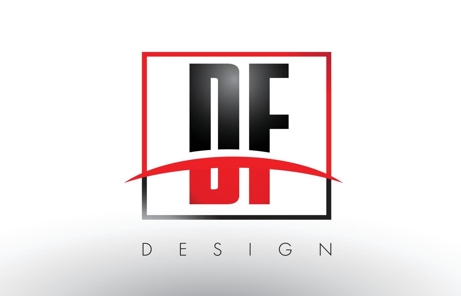 Letras del logotipo de df df con colores rojo y negro y swoosh. vector