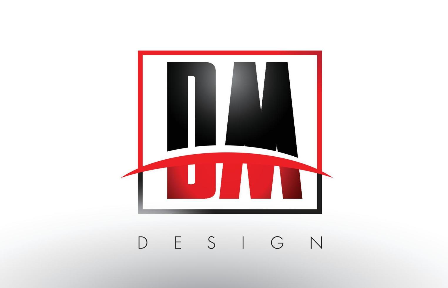 Letras de logotipo dm dm con colores rojo y negro y swoosh. vector