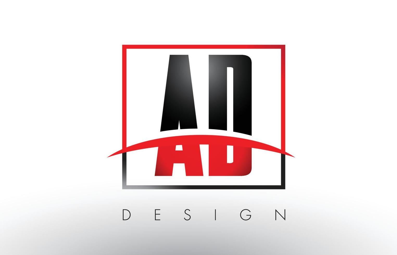 Ad ad logo letras con colores rojo y negro y swoosh. vector