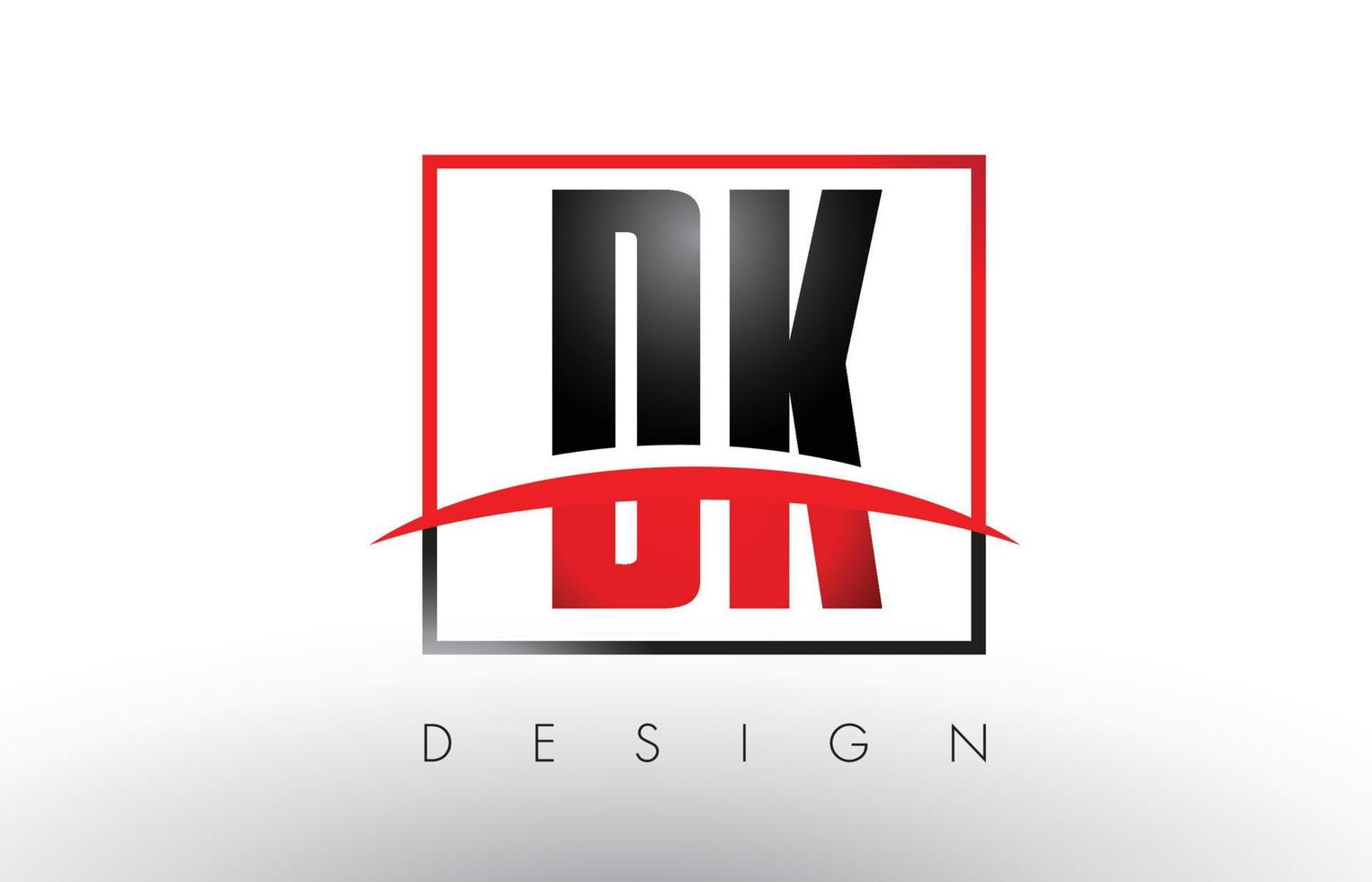 Letras del logotipo de dk dk con colores rojo y negro y swoosh. vector