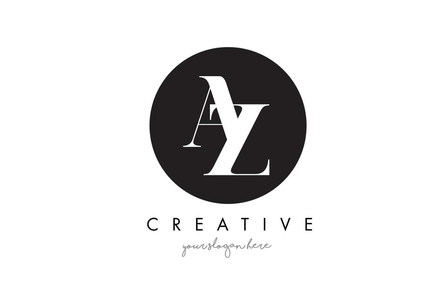 AZ Letter Logo Design with Black Circle and Serif Font. vector