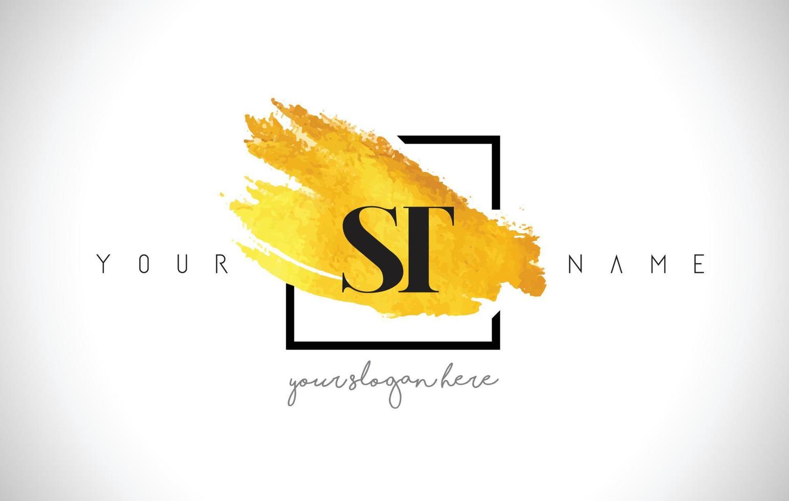 ST Golden Letter Logo Design with Creative Gold Brush Stroke vector