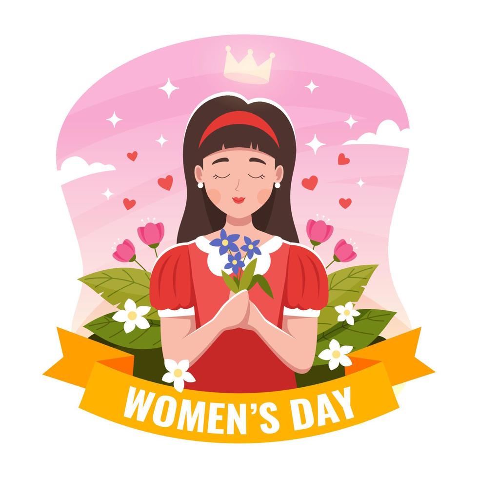 feliz día de la mujer con personaje femenino sosteniendo flor vector