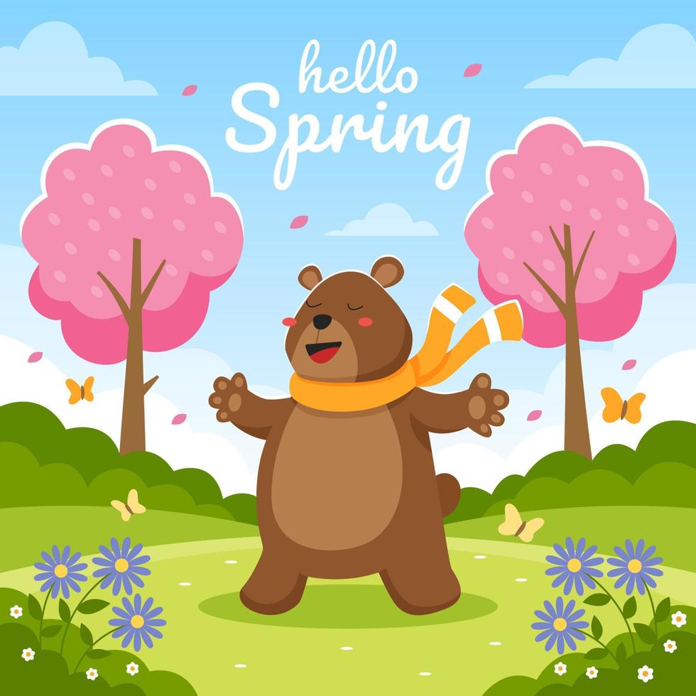un oso disfrutando de la temporada de primavera vector