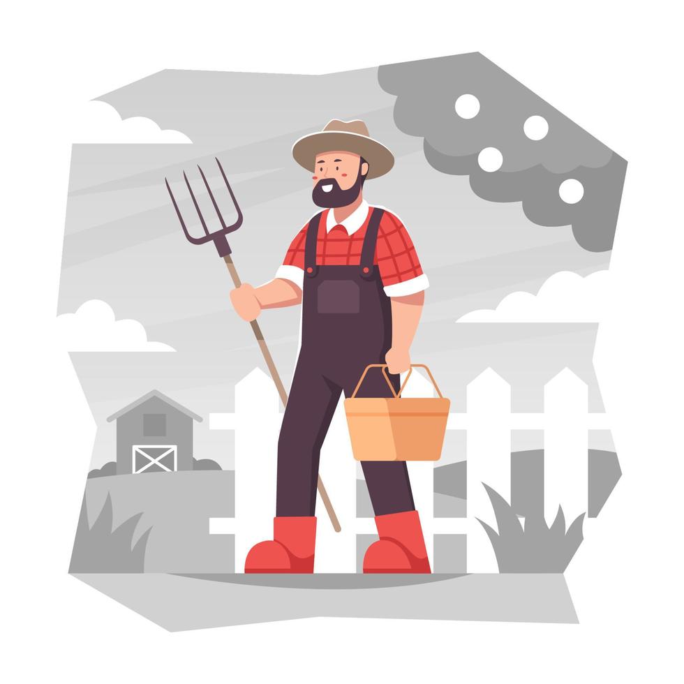 A Farmer Walking Towards the Field vector