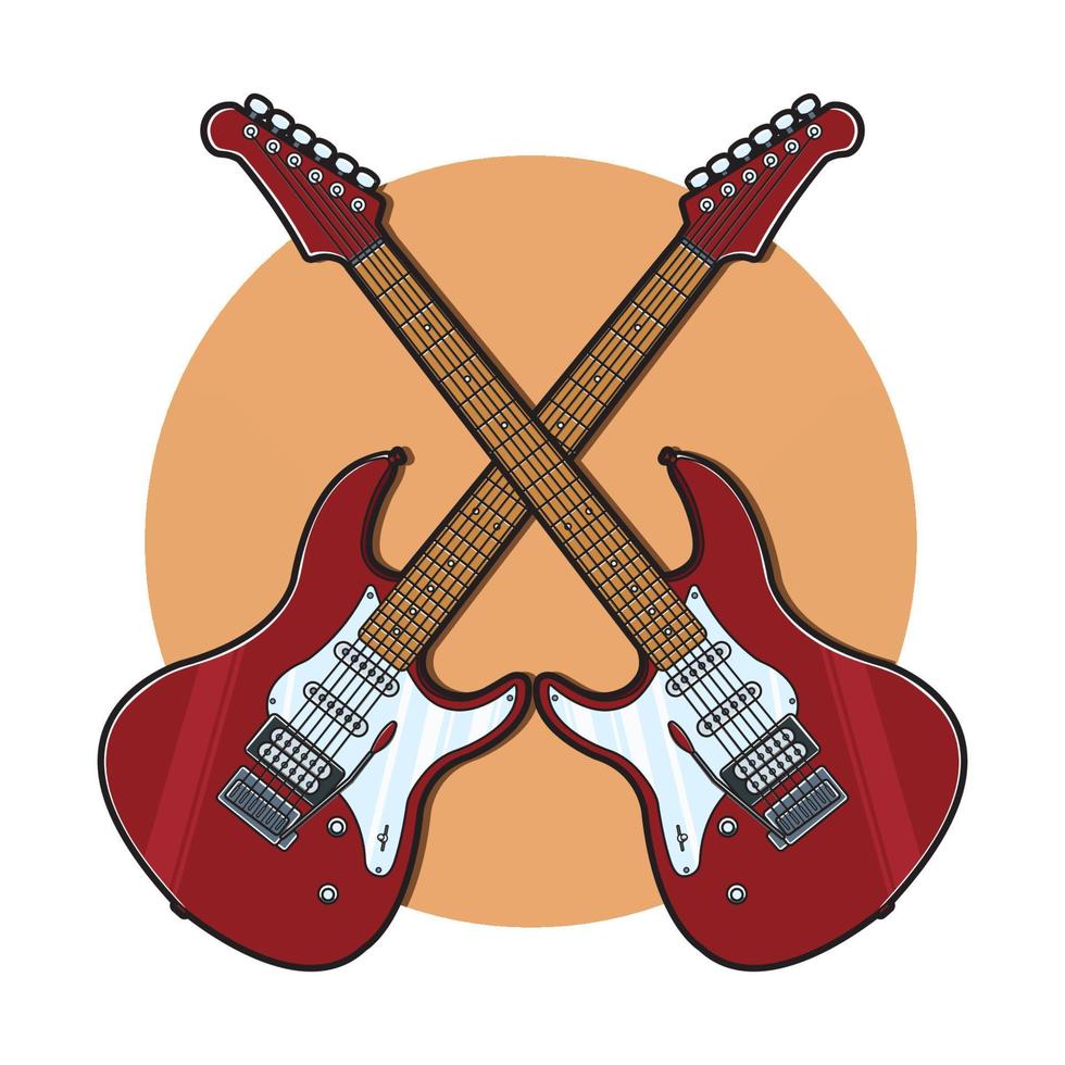 electric guitar on white background. String musical instruments. Cute flat cartoon style. Vector illustration