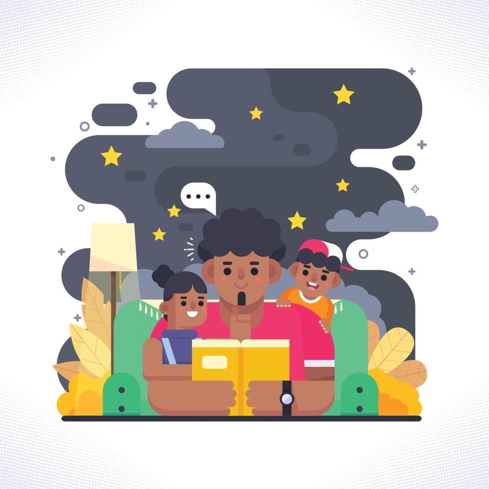 Father Telling Story to His Children vector