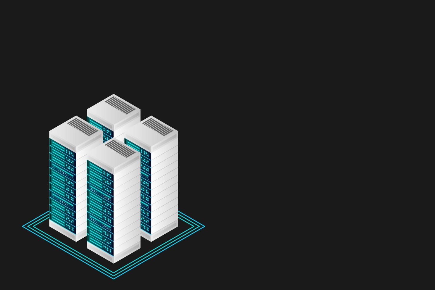 Server room isometric vector, futuristic technology of data protection and processing vector