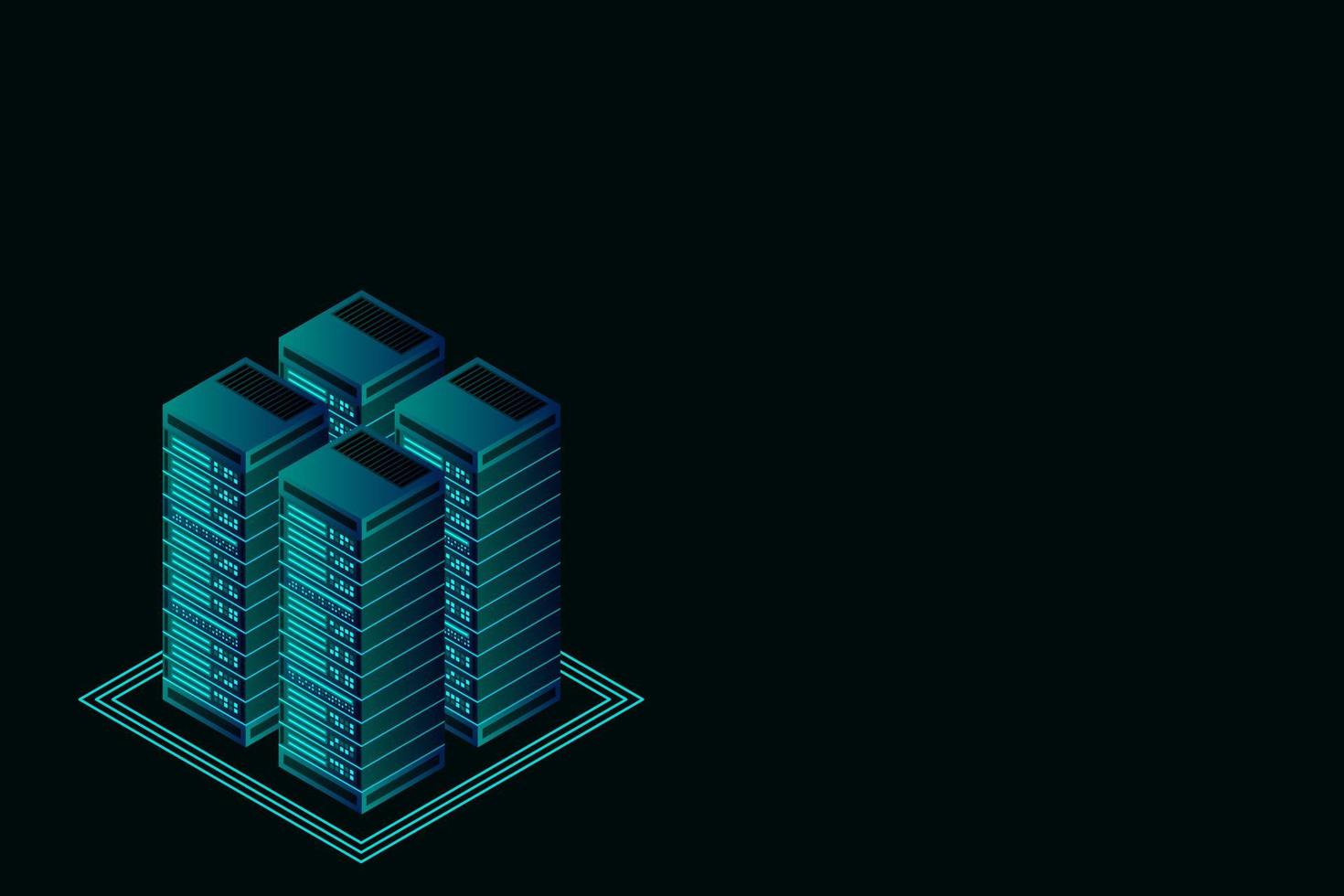 Server room isometric vector, futuristic technology of data protection and processing vector