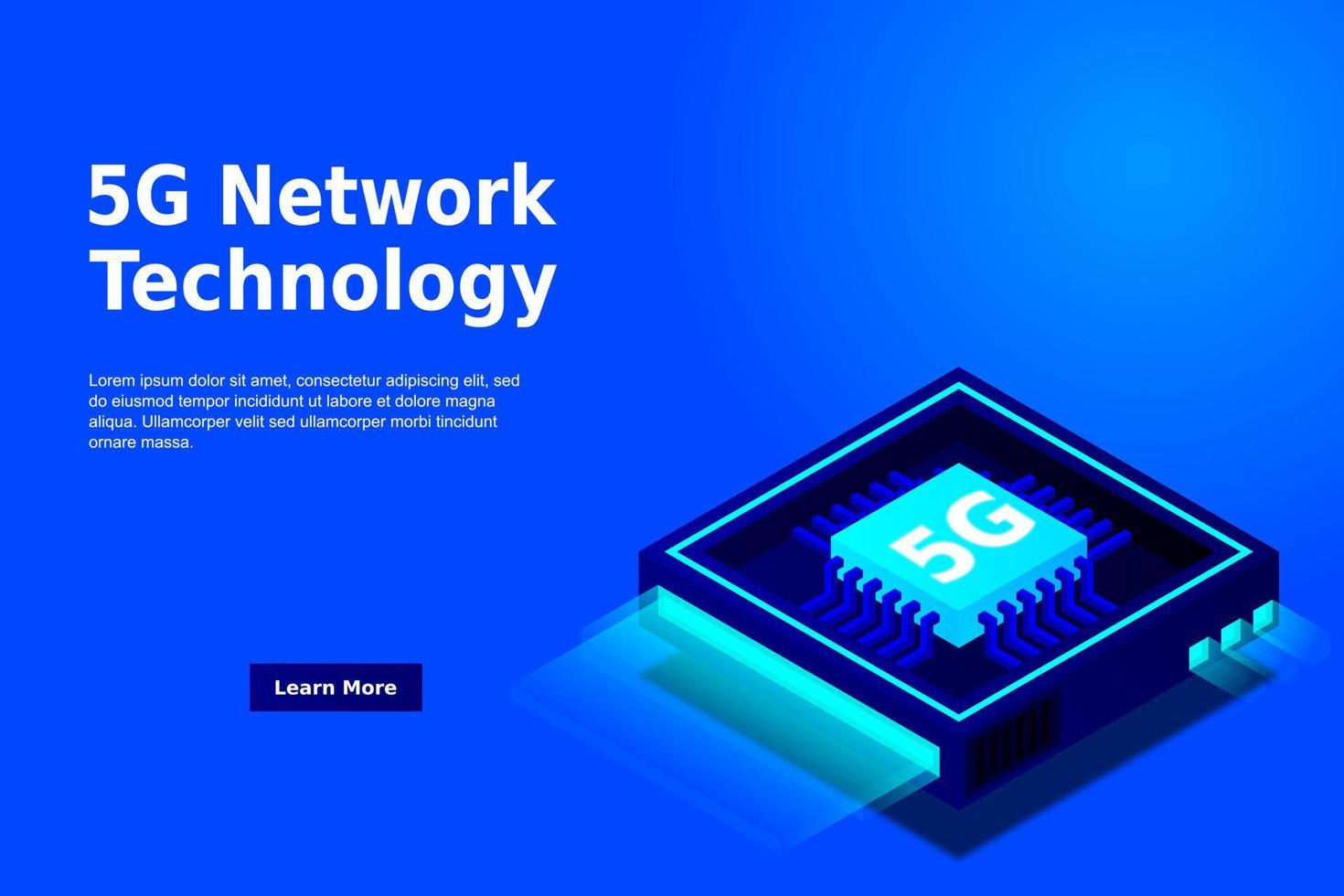5G network processor illustration. Mobile wireless internet of next generation. Isometric futuristic micro chip. micro chip illustration vector