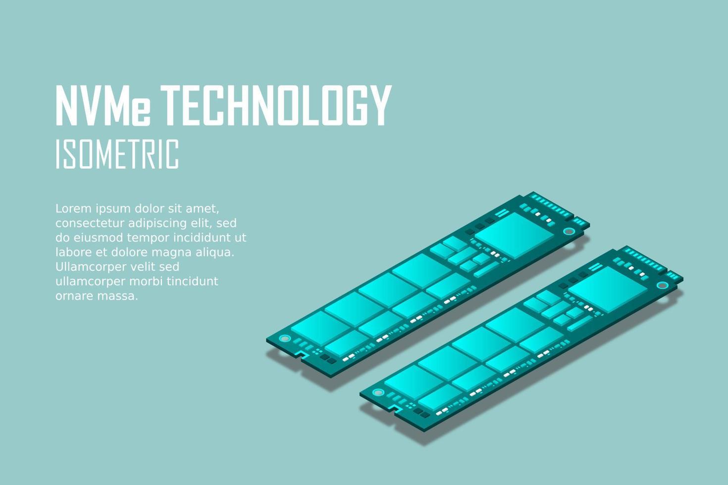 NVME Express M.2 memory realistic 3d isometric illustration, random access memory, personal computer hardware component vector