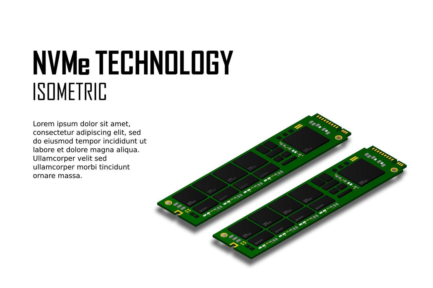 NVME Express M.2 memory realistic 3d isometric illustration, random access memory, personal computer hardware component vector