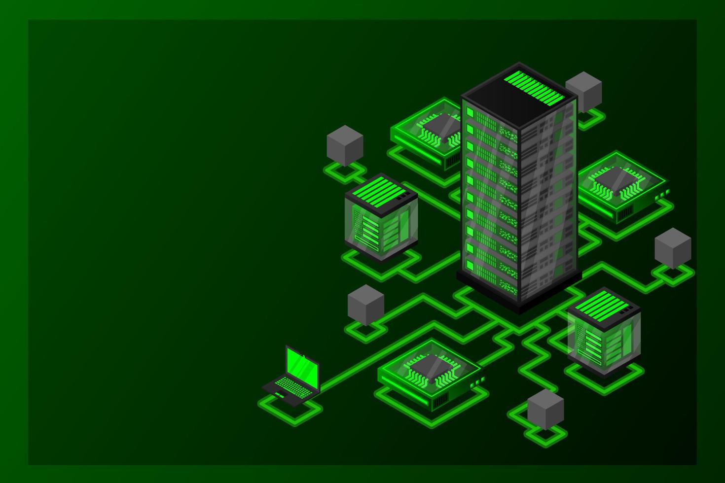 Concept of data network management .Vector isometric map with business networking servers computers and devices vector