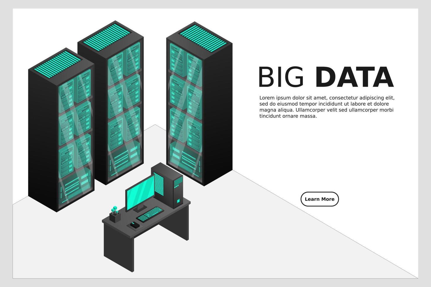 Web hosting and big data processing, server room rack vector