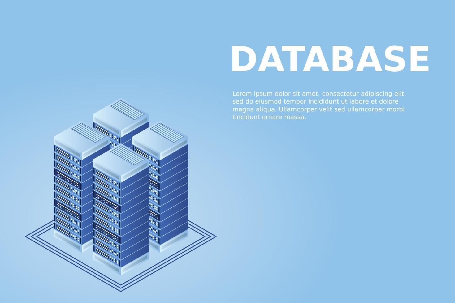 Server room isometric vector, futuristic technology of data protection and processing vector