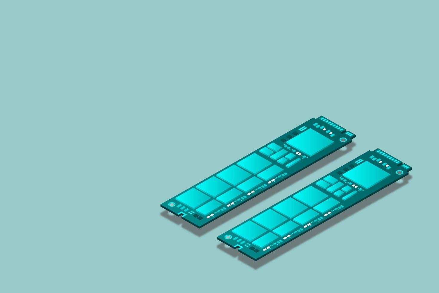 NVME Express M.2 memory realistic 3d isometric illustration, random access memory, personal computer hardware component vector