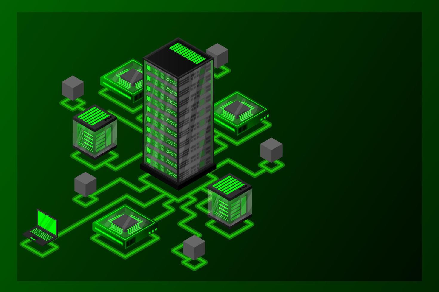 Concept of data network management .Vector isometric map with business networking servers computers and devices vector