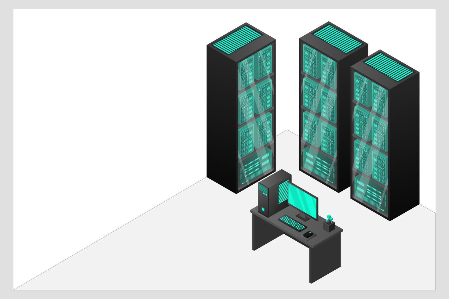 Web hosting and big data processing, server room rack vector