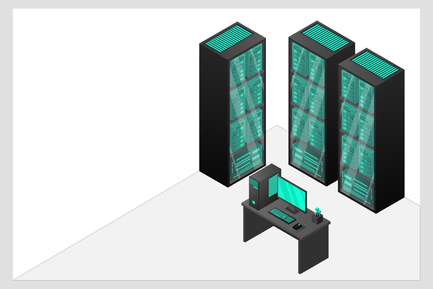 alojamiento web y procesamiento de big data, rack de sala de servidores vector