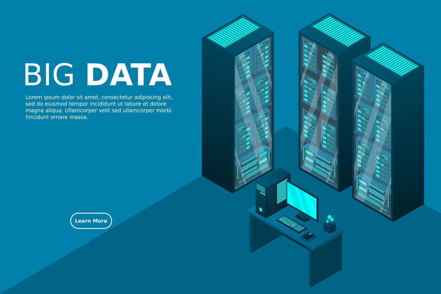 Web hosting and big data processing, server room rack vector
