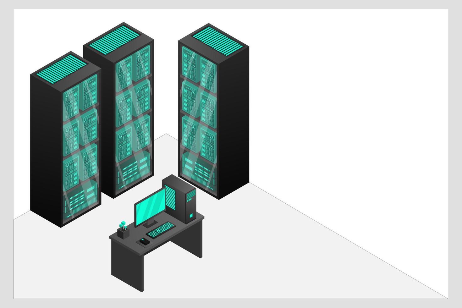 Web hosting and big data processing, server room rack vector