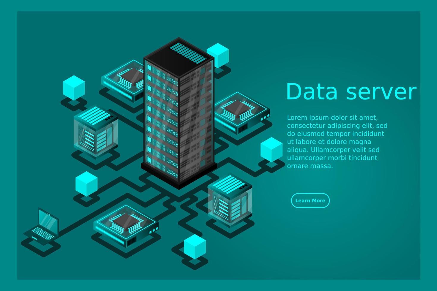 concepto de gestión de red de datos .mapa isométrico de vector con servidores de redes de negocios, computadoras y dispositivos