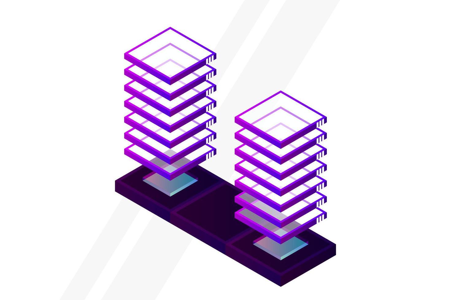 mainframe, servidor alimentado, concepto de alta tecnología, centro de datos, almacenamiento de datos en la nube isométrico vector