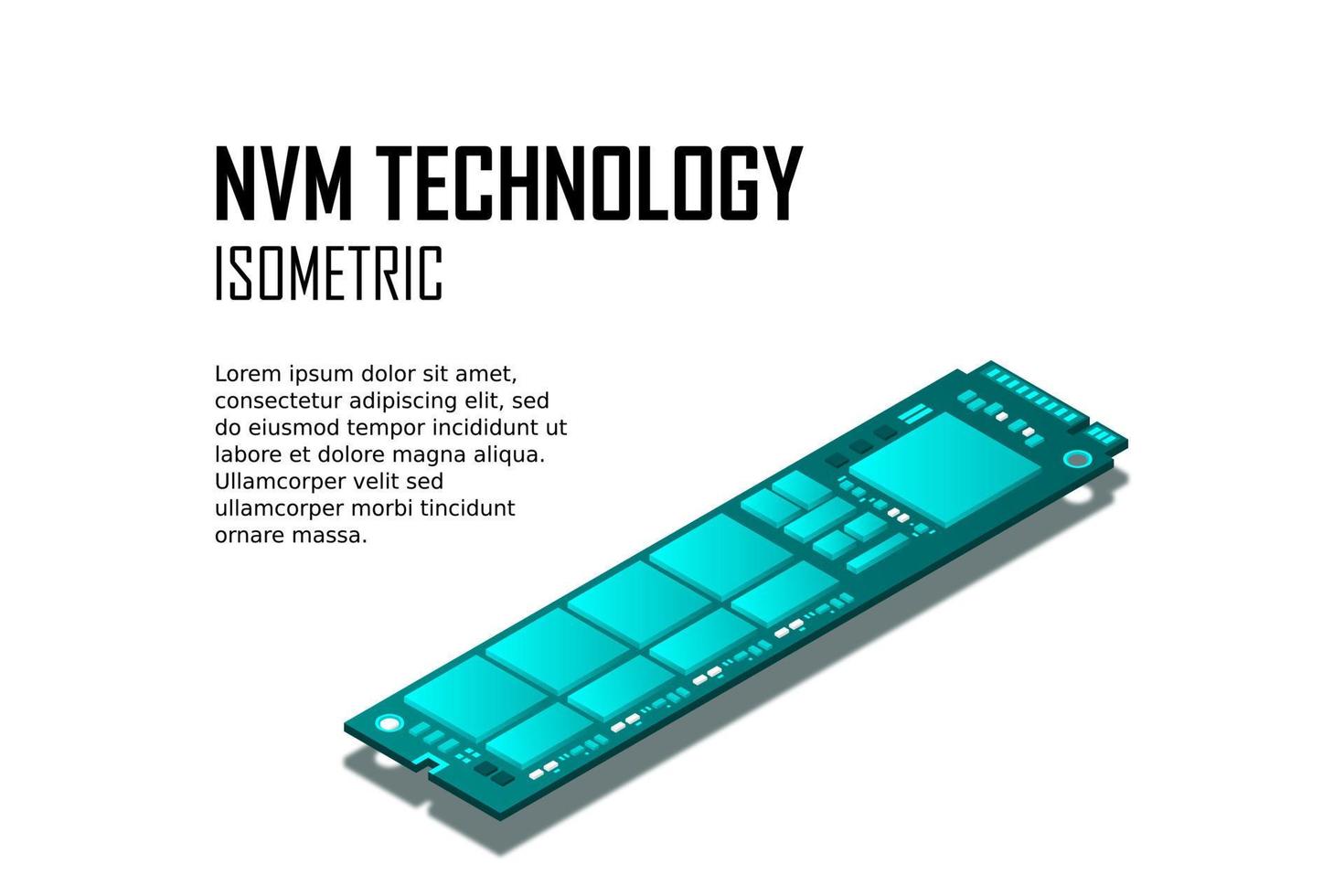 NVME Express M.2 memory realistic 3d isometric illustration, random access memory, personal computer hardware component vector