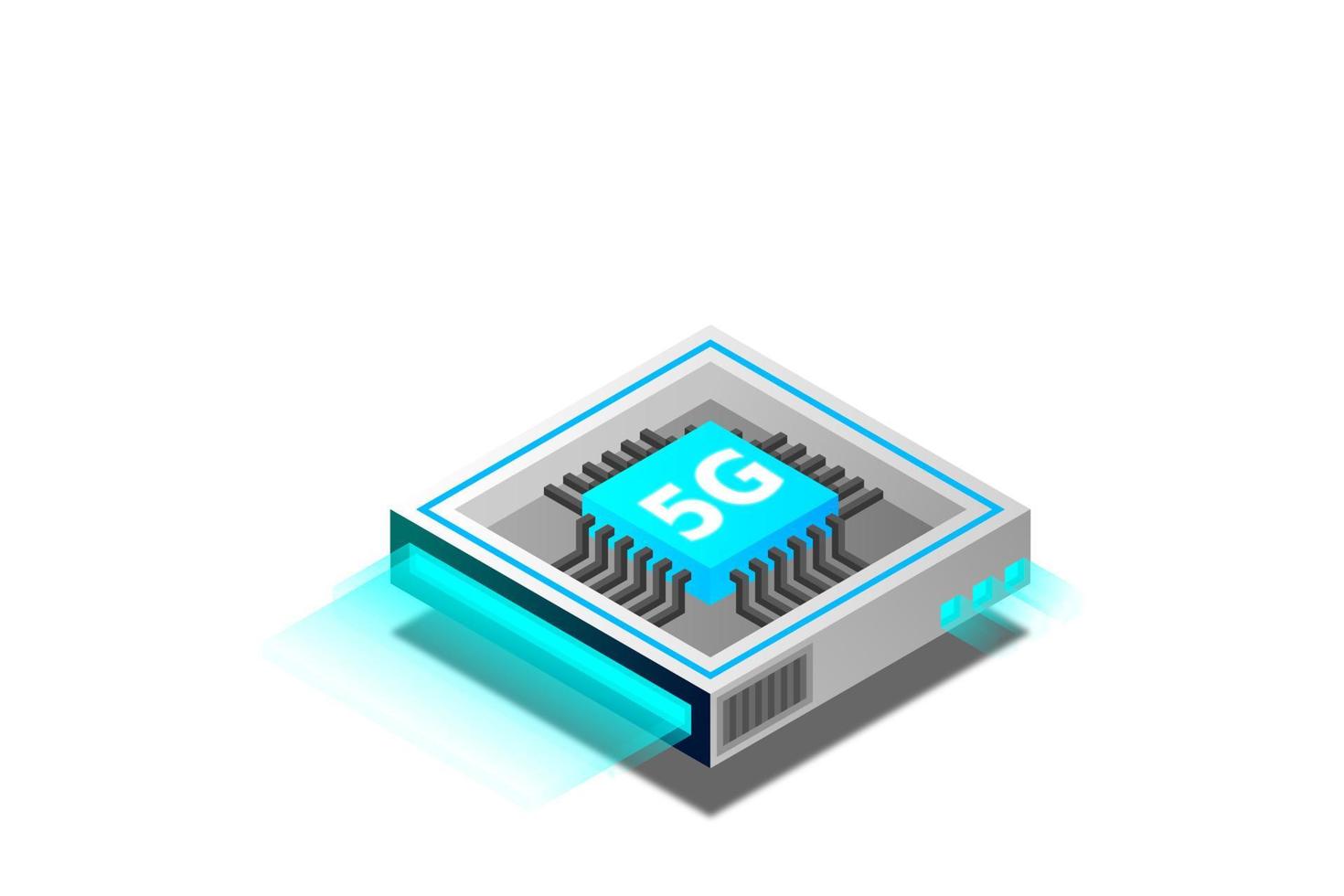 5G network processor illustration. Mobile wireless internet of next generation. Isometric futuristic micro chip. micro chip illustration vector