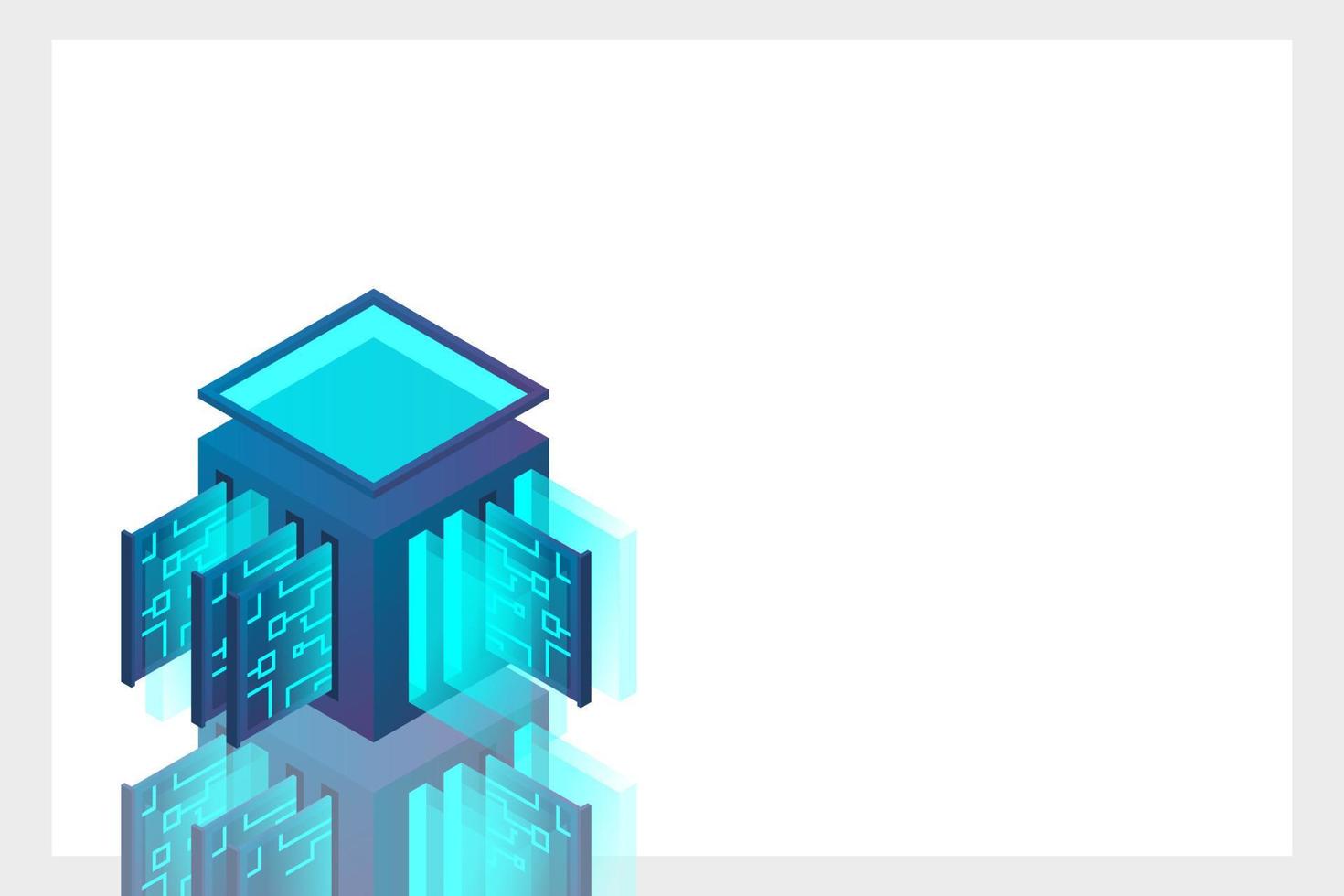 Data center isometric icon, database and cloud data storage concept, PCB slot, server room vector