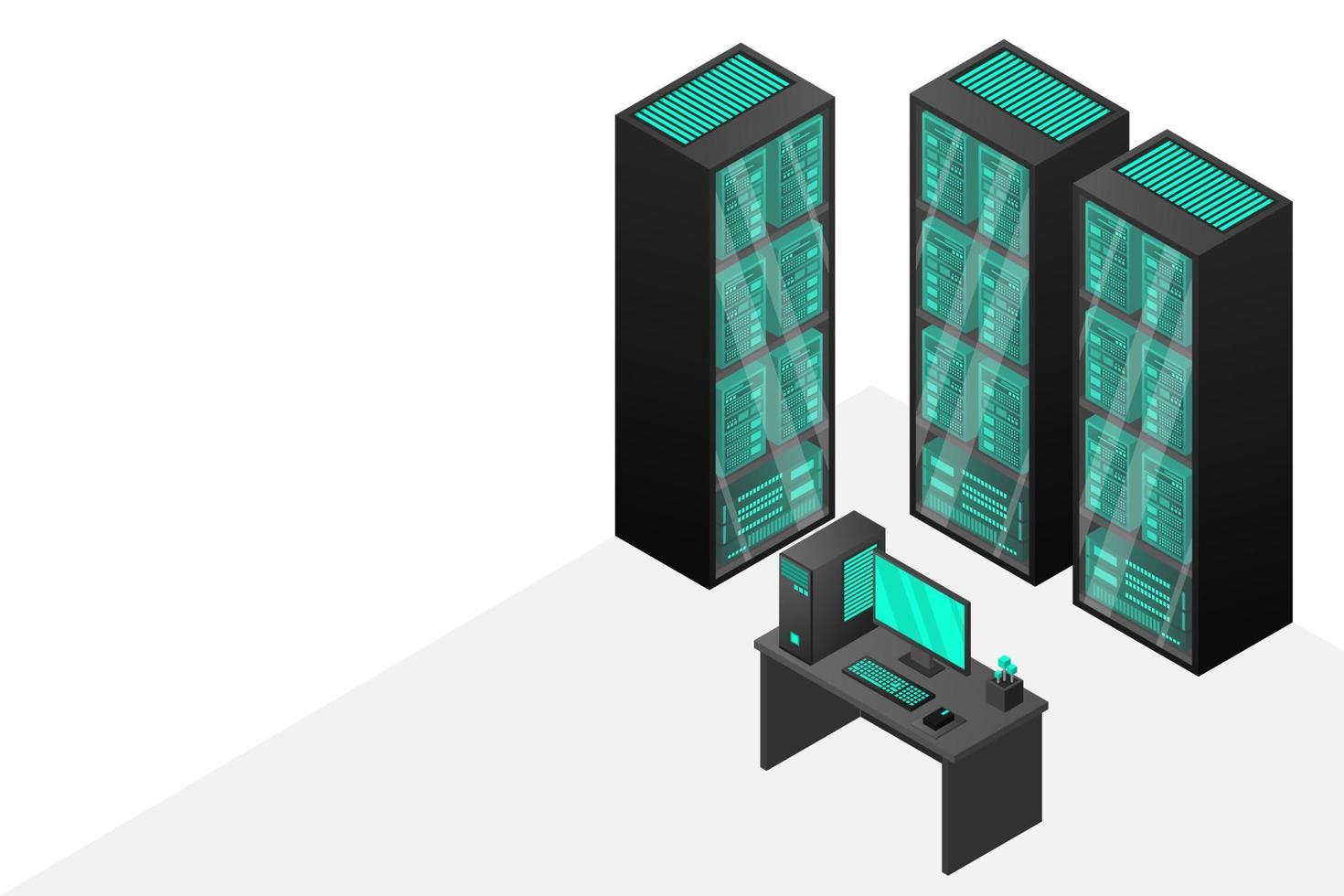 Web hosting and big data processing, server room rack vector