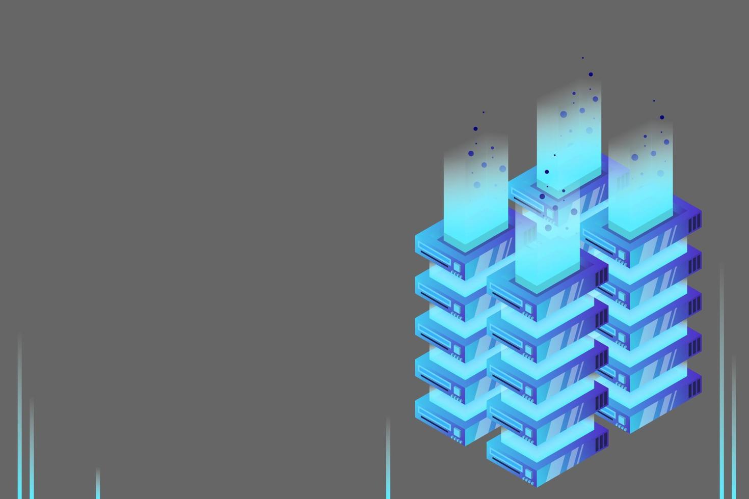 Server room isometric vector, futuristic technology of data protection and processing vector